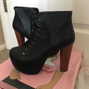 Jeffrey Campbell black leather lita booties